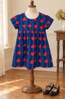 Vintage Carol Evans JCPenney Girls 6X Blue Red Heart Mod Dress